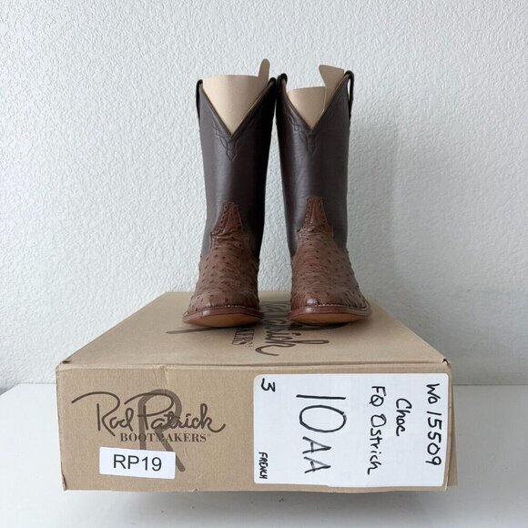 Rod Patrick Mens Cowboy Boots 10AA Brown Ostrich Leather Western French Toe EUC - Picture 11 of 12